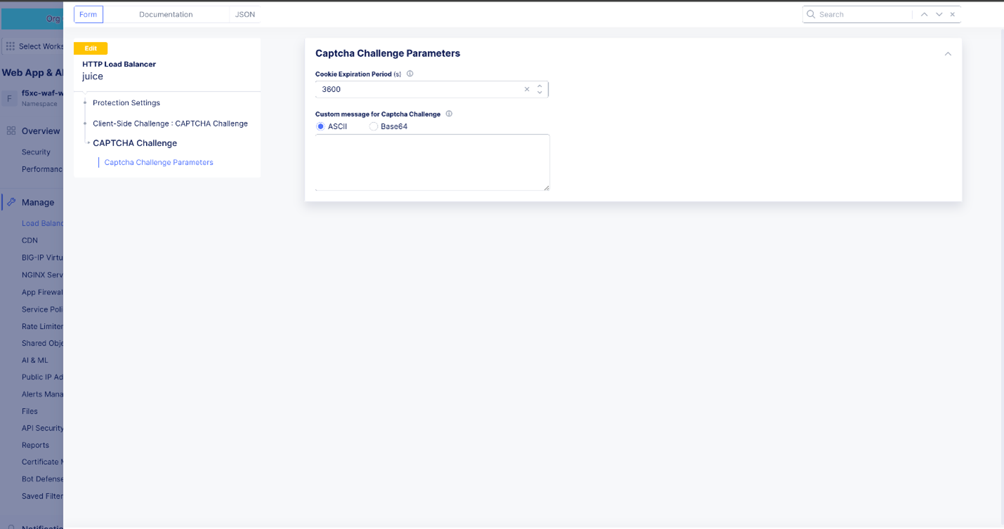 Figure: Configure Captcha Challenge Parameters
